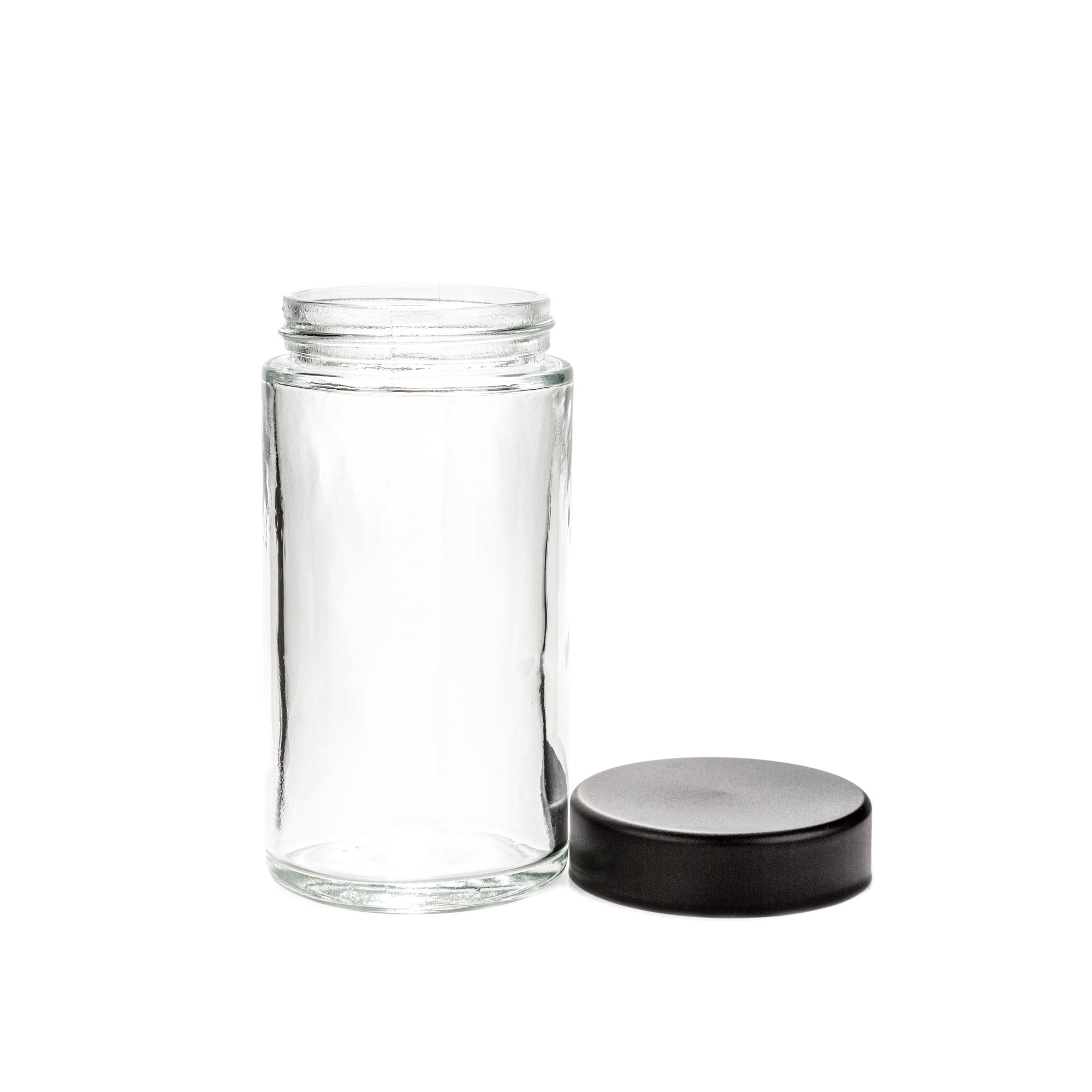 Glass Tall CRC Flint Jar  with black lid