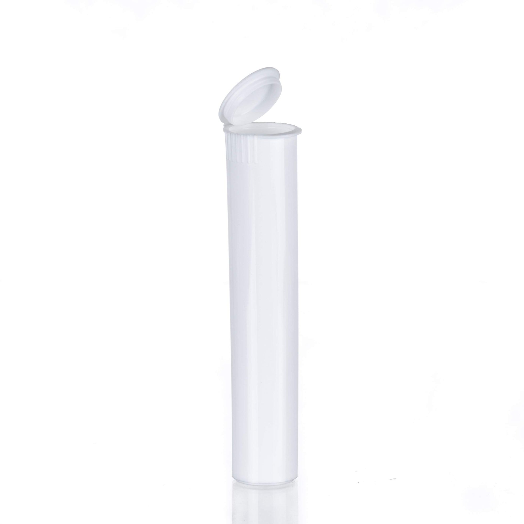 For Food, Spice, Tobacco, CBD use only. NEW! Domestic US-made tubes. CR Tube Plastic CRC 116mm White (1000pcs). Our White Child Resistant Pre-roll tubes are the industry standard in child-resistant cone storage. This container features squeeze style CRC closure. Size: 116mm.